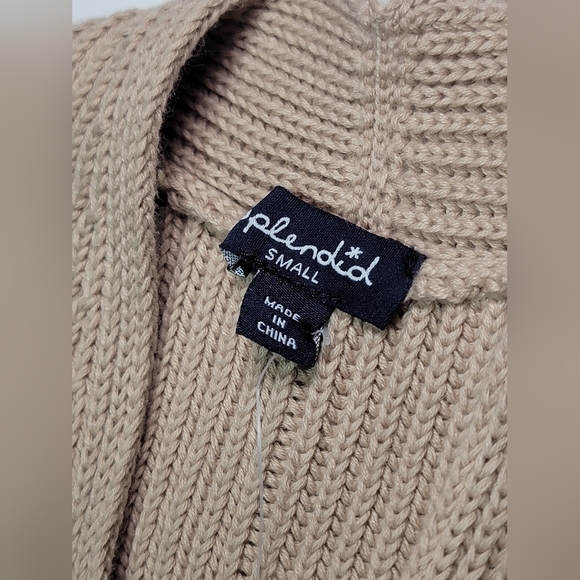 SPLENDID JULIET Sweater Open Front Sleeveless Knit Long Cardigan Tan Small New - Picture 5 of 11